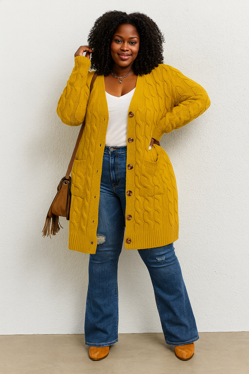 Full-Body Look Description: “Harvested Grace” Cardigan
