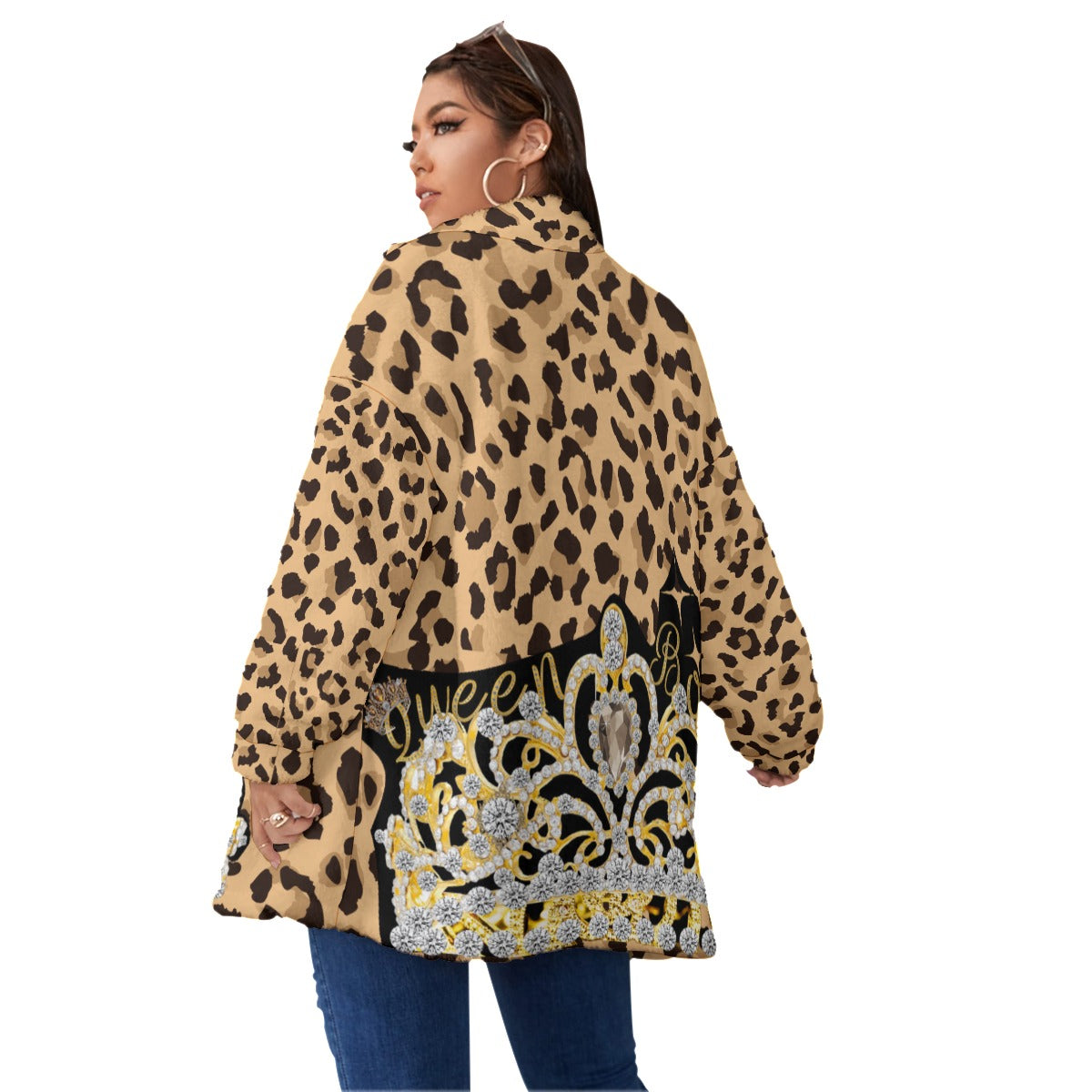 Queen Boss [Plus Size] Fleece Stand-up Collar Coat With Zipper Closure