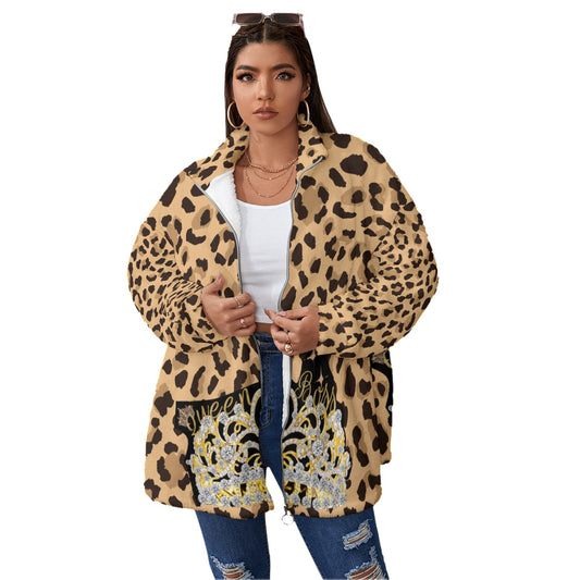 Queen Boss [Plus Size] Fleece Stand-up Collar Coat With Zipper Closure