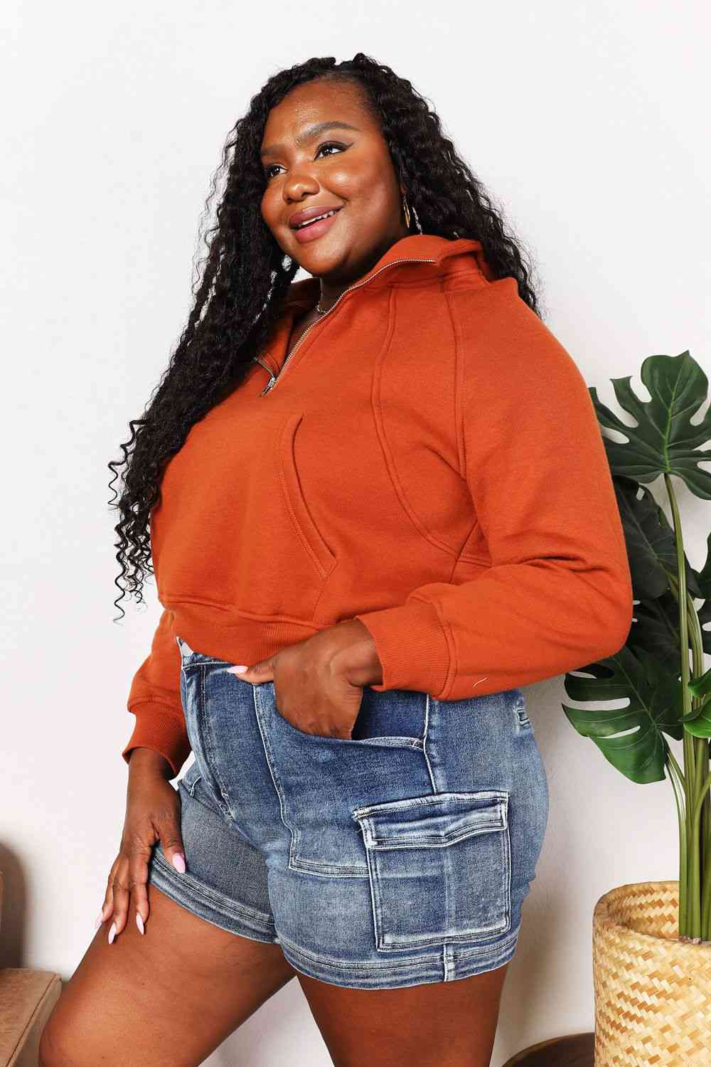 Hottie Orange Half-Zip Long Sleeve Hoodie