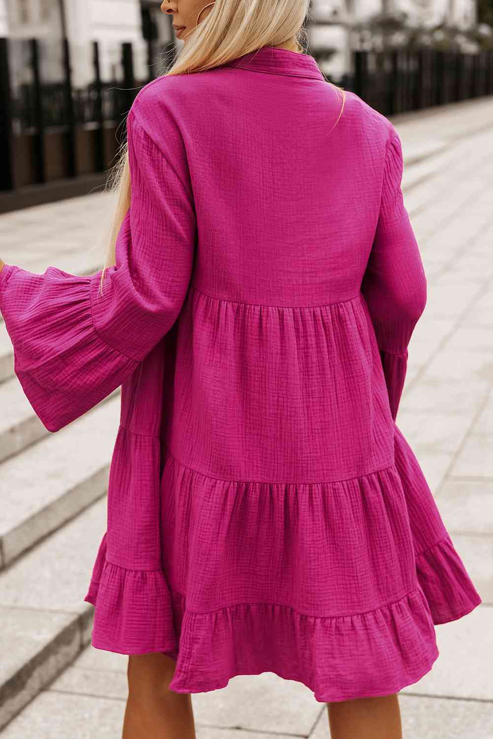 "Fuchsia Flow" Tiered Button Dress