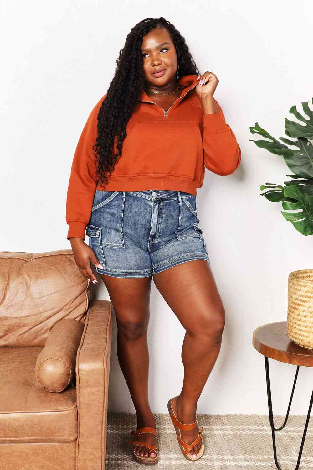 Hottie Orange Half-Zip Long Sleeve Hoodie
