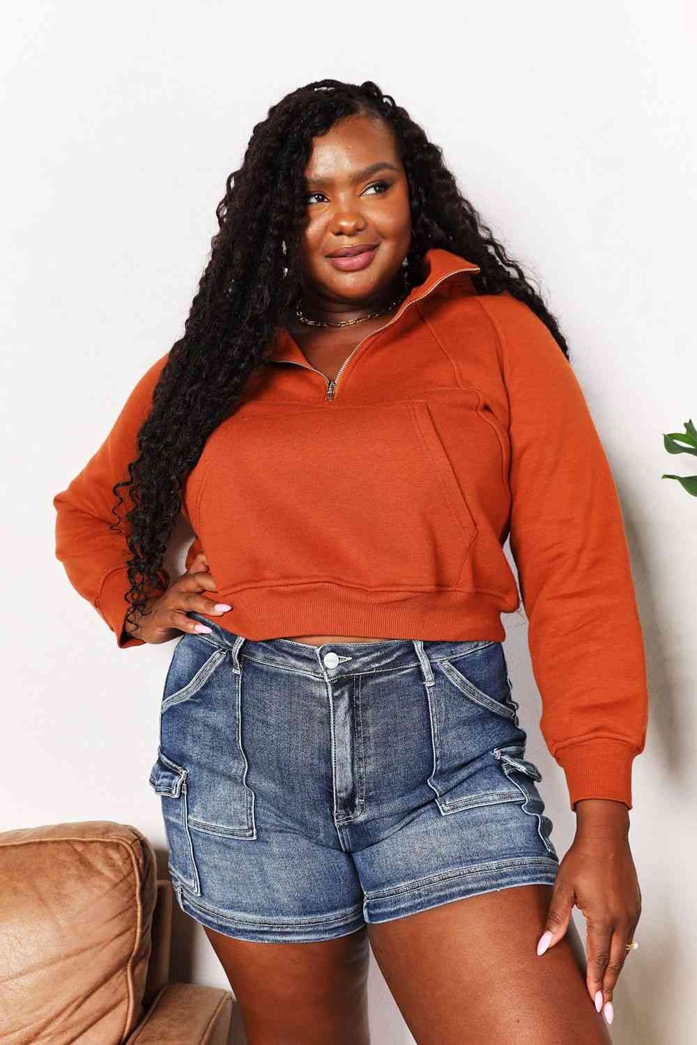 Hottie Orange Half-Zip Long Sleeve Hoodie