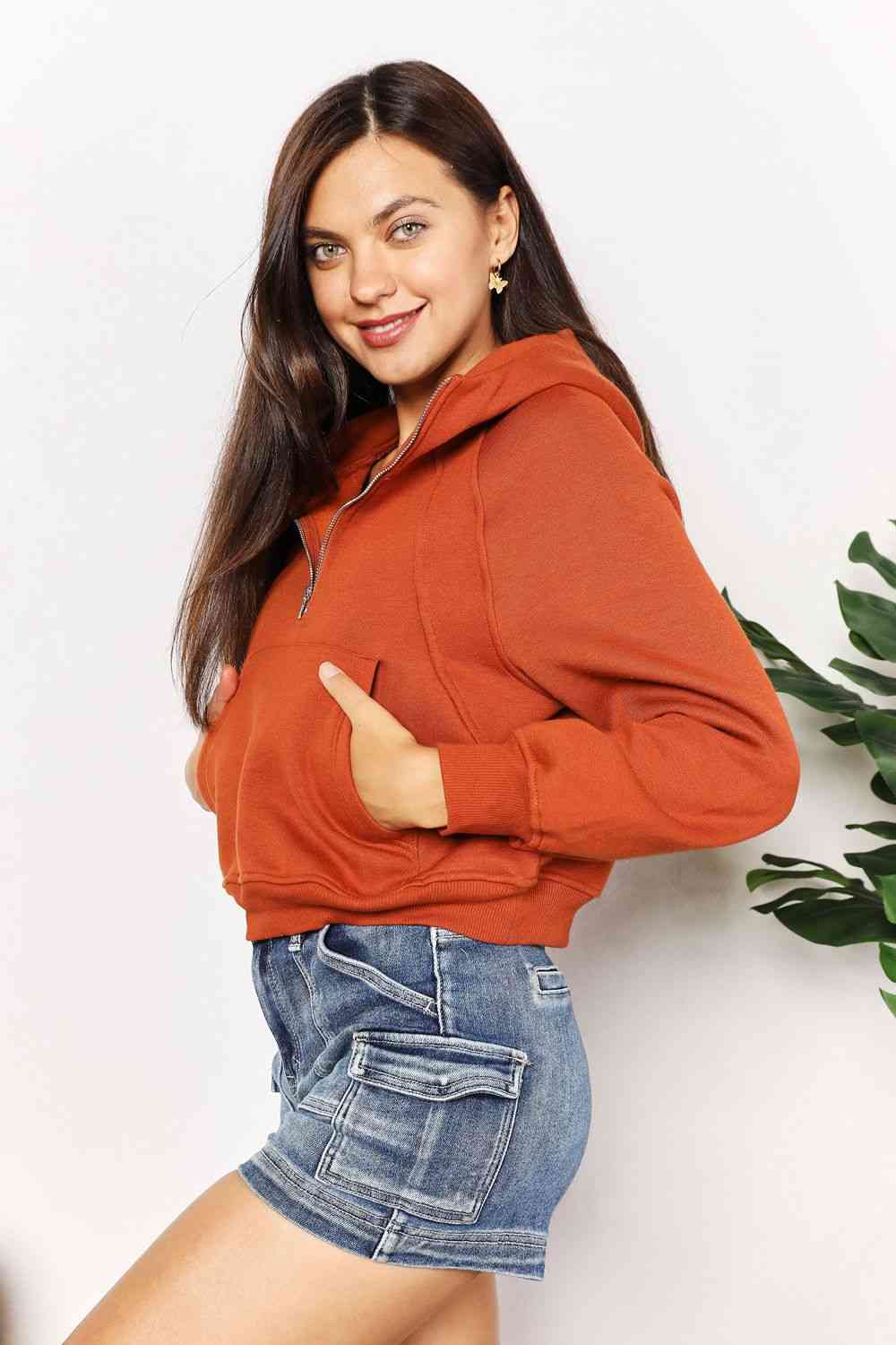 Hottie Orange Half-Zip Long Sleeve Hoodie