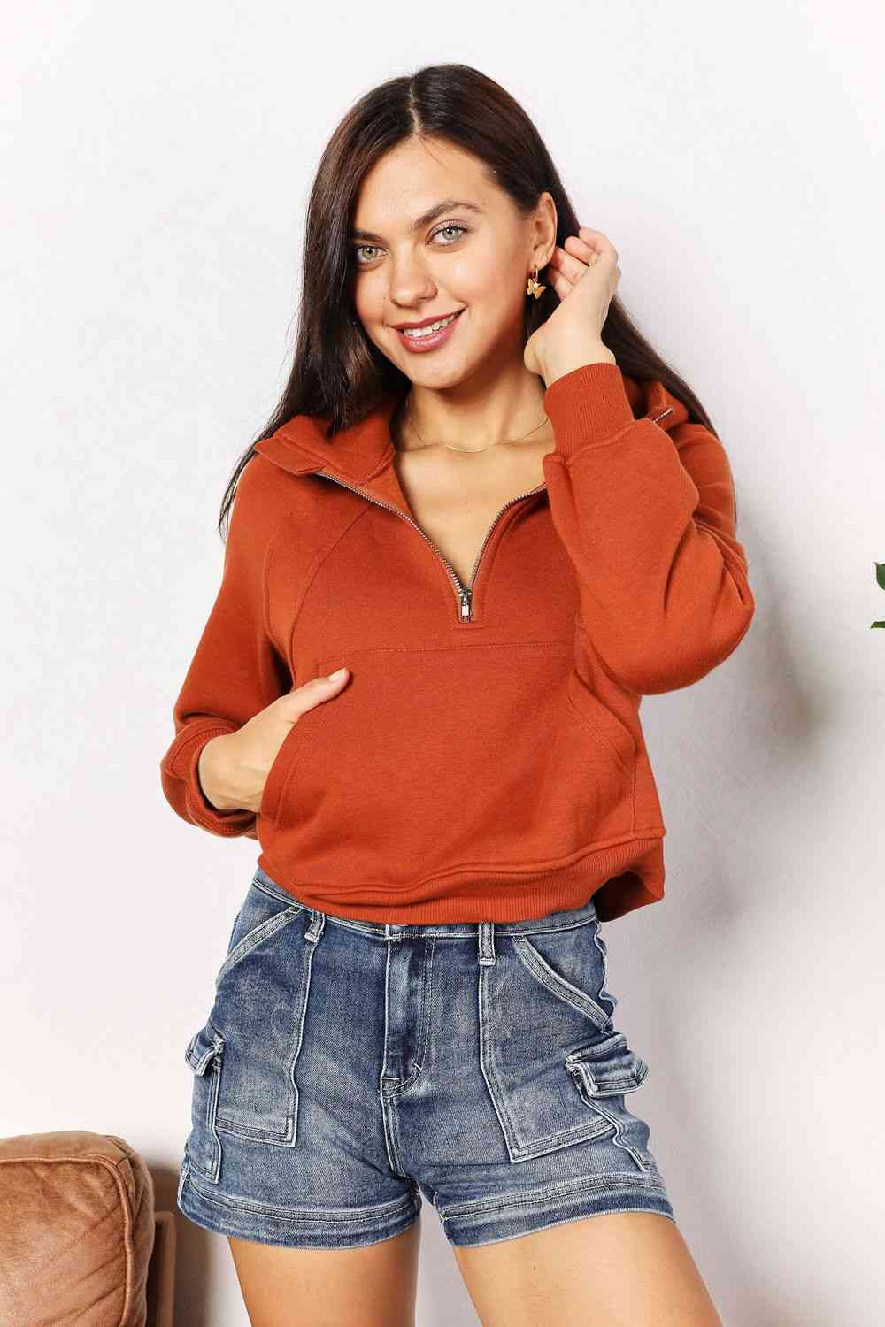 Hottie Orange Half-Zip Long Sleeve Hoodie